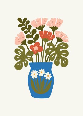 Çiçek soyut elementler. Botanik kompozisyonu. Modern trend Matisse minimal tarzı. Çiçek posteri, davet. Tebrik kartı veya davet tasarımı için vektör düzenlemeleri