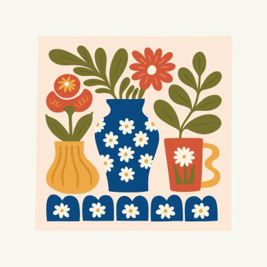 Çiçek soyut elementler. Botanik kompozisyonu. Modern trend Matisse minimal tarzı. Çiçek posteri, davet. Tebrik kartı veya davet tasarımı için vektör düzenlemeleri