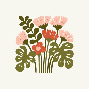 Çiçek soyut elementler. Botanik kompozisyonu. Modern trend Matisse minimal tarzı. Çiçek posteri, davet. Tebrik kartı veya davet tasarımı için vektör düzenlemeleri