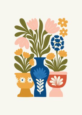 Çiçek soyut elementler. Botanik kompozisyonu. Modern trend Matisse minimal tarzı. Çiçek posteri, davet. Tebrik kartı veya davet tasarımı için vektör düzenlemeleri