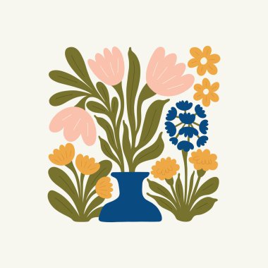 Çiçek soyut elementler. Botanik kompozisyonu. Modern trend Matisse minimal tarzı. Çiçek posteri, davet. Tebrik kartı veya davet tasarımı için vektör düzenlemeleri