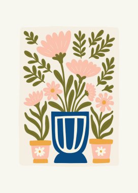 Çiçek soyut elementler. Botanik kompozisyonu. Modern trend Matisse minimal tarzı. Çiçek posteri, davet. Tebrik kartı veya davet tasarımı için vektör düzenlemeleri