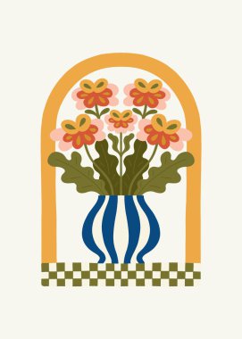 Çiçek soyut elementler. Botanik kompozisyonu. Modern trend Matisse minimal tarzı. Çiçek posteri, davet. Tebrik kartı veya davet tasarımı için vektör düzenlemeleri