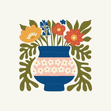Çiçek soyut elementler. Botanik kompozisyonu. Modern trend Matisse minimal tarzı. Çiçek posteri, davet. Tebrik kartı veya davet tasarımı için vektör düzenlemeleri