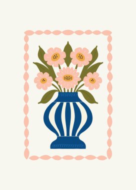 Çiçek soyut elementler. Botanik kompozisyonu. Modern trend Matisse minimal tarzı. Çiçek posteri, davet. Tebrik kartı veya davet tasarımı için vektör düzenlemeleri