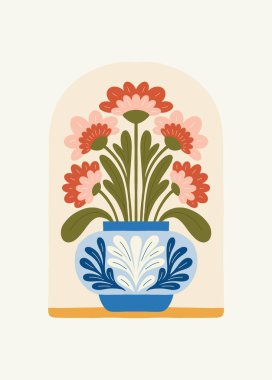 Çiçek soyut elementler. Botanik kompozisyonu. Modern trend Matisse minimal tarzı. Çiçek posteri, davet. Tebrik kartı veya davet tasarımı için vektör düzenlemeleri