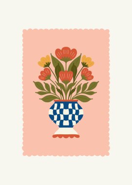 Çiçek soyut elementler. Botanik kompozisyonu. Modern trend Matisse minimal tarzı. Çiçek posteri, davet. Tebrik kartı veya davet tasarımı için vektör düzenlemeleri