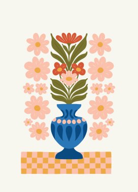 Çiçek soyut elementler. Botanik kompozisyonu. Modern trend Matisse minimal tarzı. Çiçek posteri, davet. Tebrik kartı veya davet tasarımı için vektör düzenlemeleri