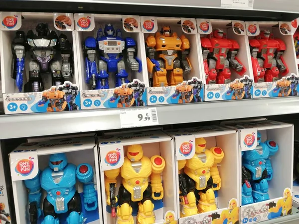 Algarve Portimao Portugal Circa 2020 Toy Robots Sale Shelves Supermarket — Stock Photo, Image
