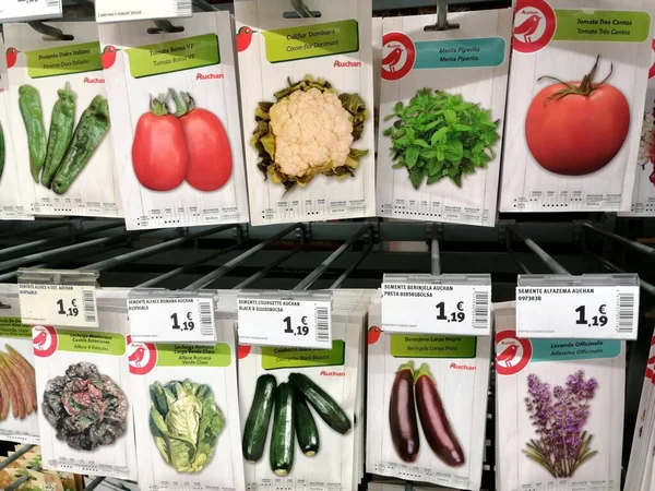 Faro Portimao Portugal Circa 2021 Selection Vegetable Seeds Packets Sale — Stock Photo, Image