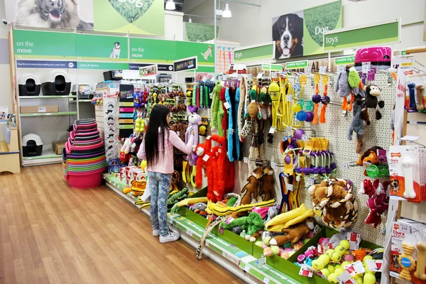 Productos para mascotas en un supermercado para mascotas . —  Fotos de Stock