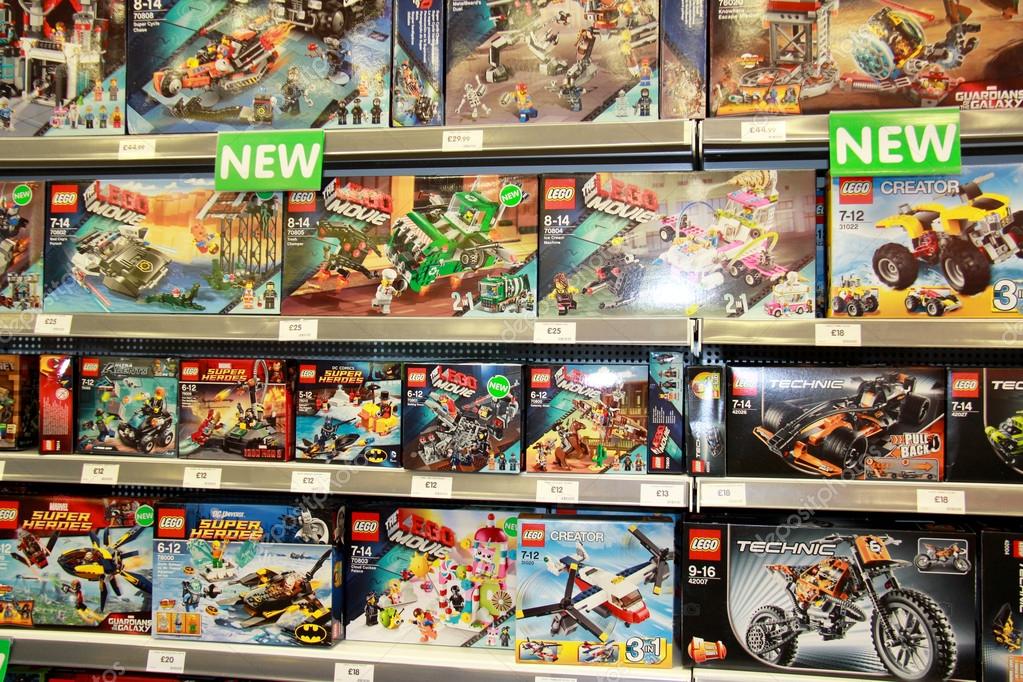 London, England. Circa July 2014. Lego displayed on shelves in a store in England.