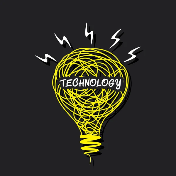 Concept créatif de mot "technologie" sur une ampoule à croquis — Image vectorielle