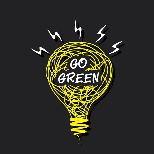 'go green' woord concept op schets lamp — Stockvector