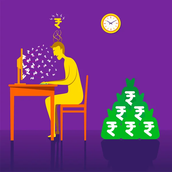 On-line earning rupee — Stock Vector