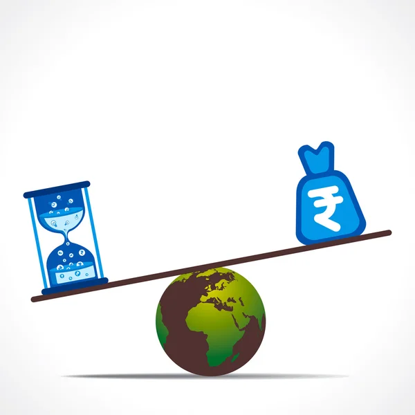 ルピーとお金と砂の時計比較します。 — ストックベクタ