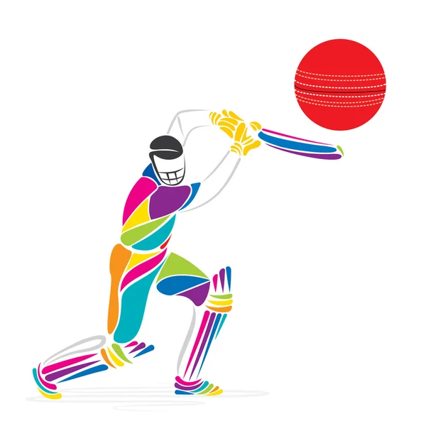 Sílhueta de jogador de críquete colorido — Vetor de Stock