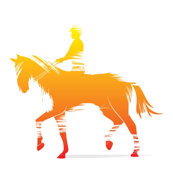 Silueta de caballo de carreras con jinete — Vector de stock