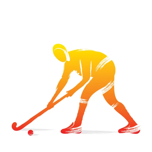 Landhockeyspiller med hockeypinne – stockvektor