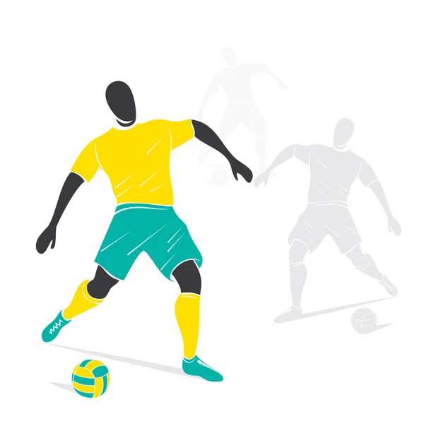 Voetbal speler silhouet met bal — Stockvector