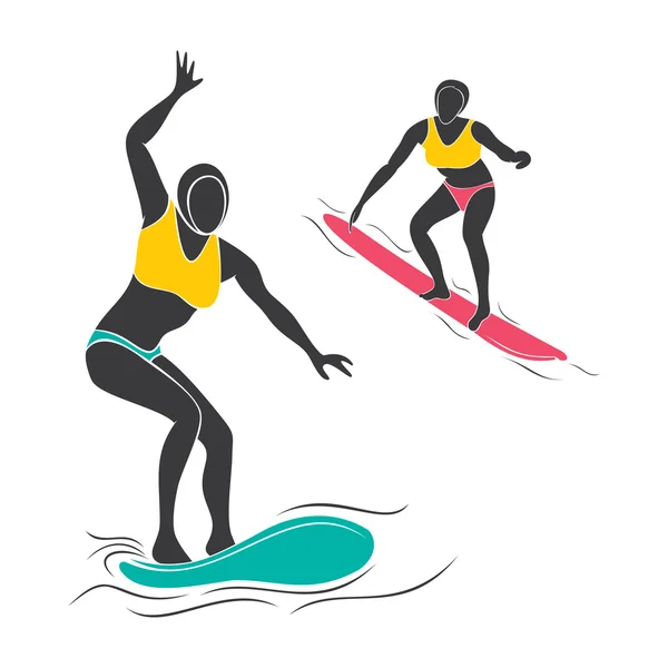 Zwei Surferinnen — Stockvektor