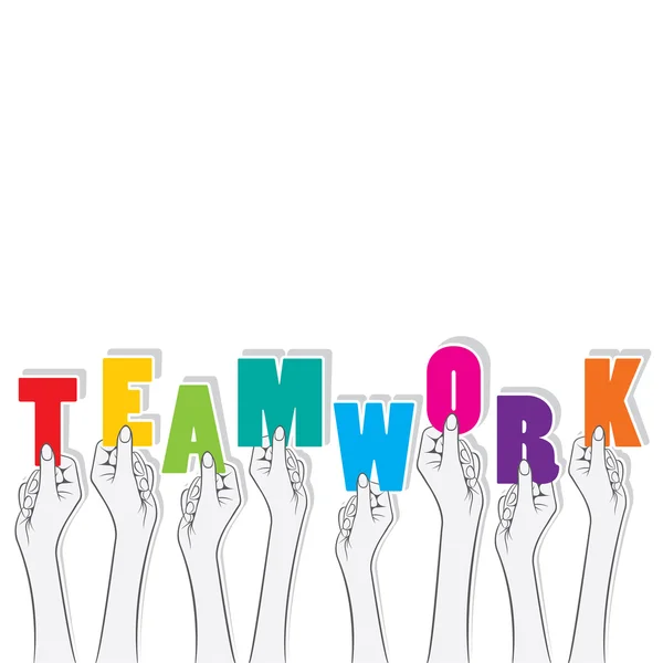 Teamwork woord in de hand houden — Stockvector