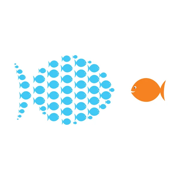 Group of small fish united with big fish — Stock Vector