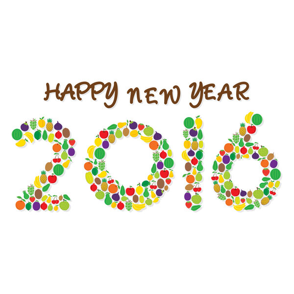 fruit happy new year 2016 greeting or graphics design