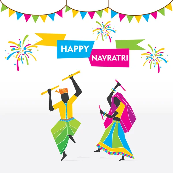 Celebrar el festival navratri con diseño de garba bailando — Vector de stock