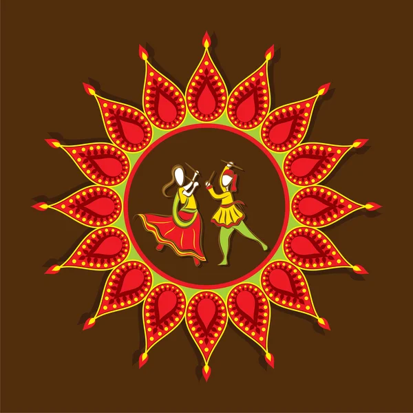 Celebrar el festival navratri con garba bailando — Vector de stock