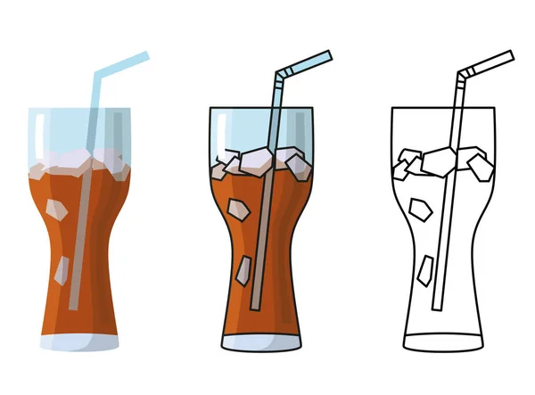바탕에 유리로 일러스트레이션 패스트 Symbol Cartoon 스타일 Ice Cold Cola — 스톡 벡터