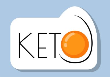 Ketogenik diyet logosu. Düz minimalist stil. Sağlıklı bir yaşam tarzı. Keto diyeti için tipografik yumurta ambalajı, menü. Keto yemeği, düşük karbonhidrat yüksek sağlıklı yağlar. Keto simgesi resimlemesini imzala
