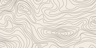 Topografik hat, kıvrımlı dalga izolinleriyle çizgi haritası. Okyanus ya da deniz derinliği toprak yüzeyi, desen. Koşullu coğrafya şeması, arazi yolu kavramı. Düzenlenebilir vektör vuruşu