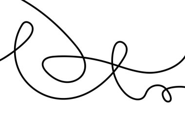 Akan kıvrımları ve karmaşıklıkları olan soyut karalama çizgileri deseni. Devamlı çizgi karalamaları dalgalı desen oluşturur. Dalgalı siyah iplik, minimalist grafik arkaplan ilanı için dekoratif çizim oluşturur