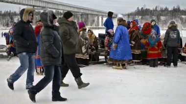 Kar-Nat, Rusya-21 Şubat 2016: Ulusal gün tatil Ren geyiği çobanları Yamal Yarımadası, fabrika Kar-Nat, 21 Şubat 2016