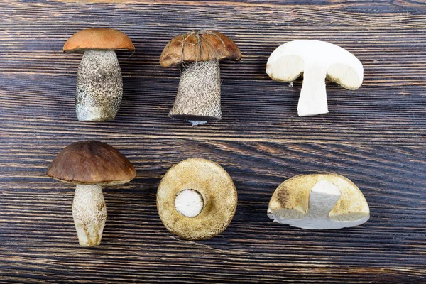 Pilze auf einem hölzernen Hintergrund — Stockfoto