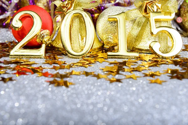 Fairytale New year composition with gold numbers 2015 year — Stock Photo, Image