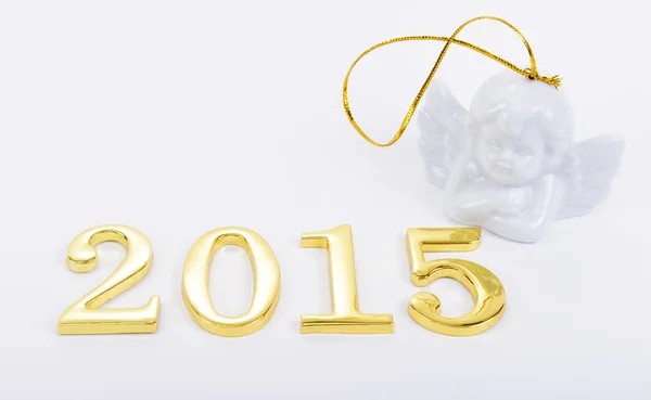 Gold figurerar av nya 2015 året på vit bakgrund — Stockfoto