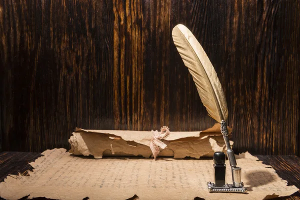 Vintage altın kalem ve eski el yazmaları