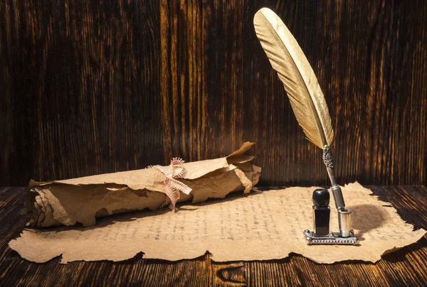 Vintage altın kalem ve eski el yazmaları