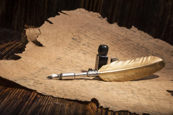 Vintage altın kalem ve eski el yazmaları