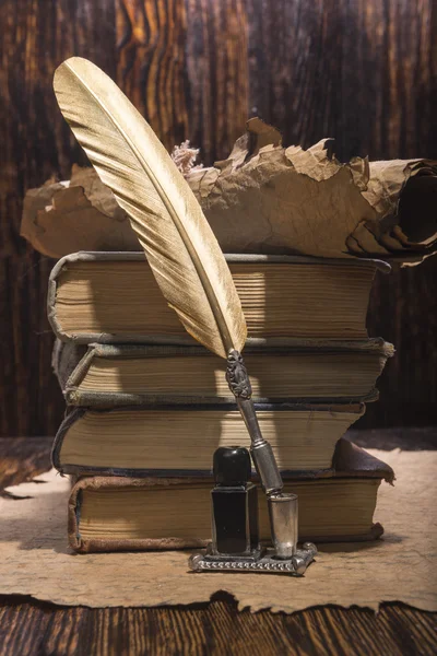 Vintage altın kalem ve eski el yazmaları