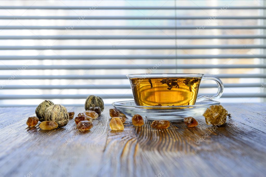 tea composition on a wooden background