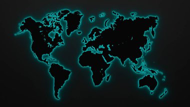 Renkli ışık arkaplanındaki dünya haritası silueti - 3B İllüstrasyon