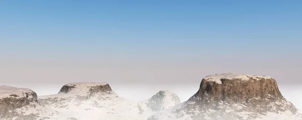 panorama landscape with rocks and snow with clear blue sky - 3D Illustration