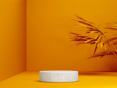 soyut taş şablonu sunum sahnesi olarak arka planda yaprak gölgesi - 3B İllüstrasyon