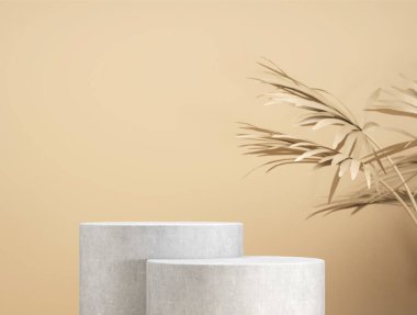 Arkaplanda yaprak olan sunum aşaması olarak soyut şablon - 3B İllüstrasyon