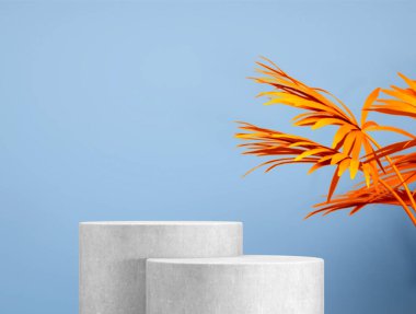 Arkaplanda yaprak olan sunum aşaması olarak soyut şablon - 3B İllüstrasyon