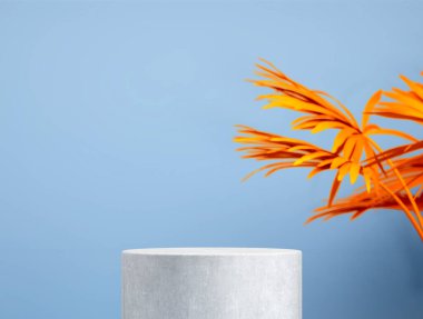 Arkaplanda yaprak olan sunum aşaması olarak soyut şablon - 3B İllüstrasyon