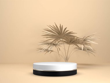 Arkaplanda yaprak olan sunum aşaması olarak soyut şablon - 3B İllüstrasyon